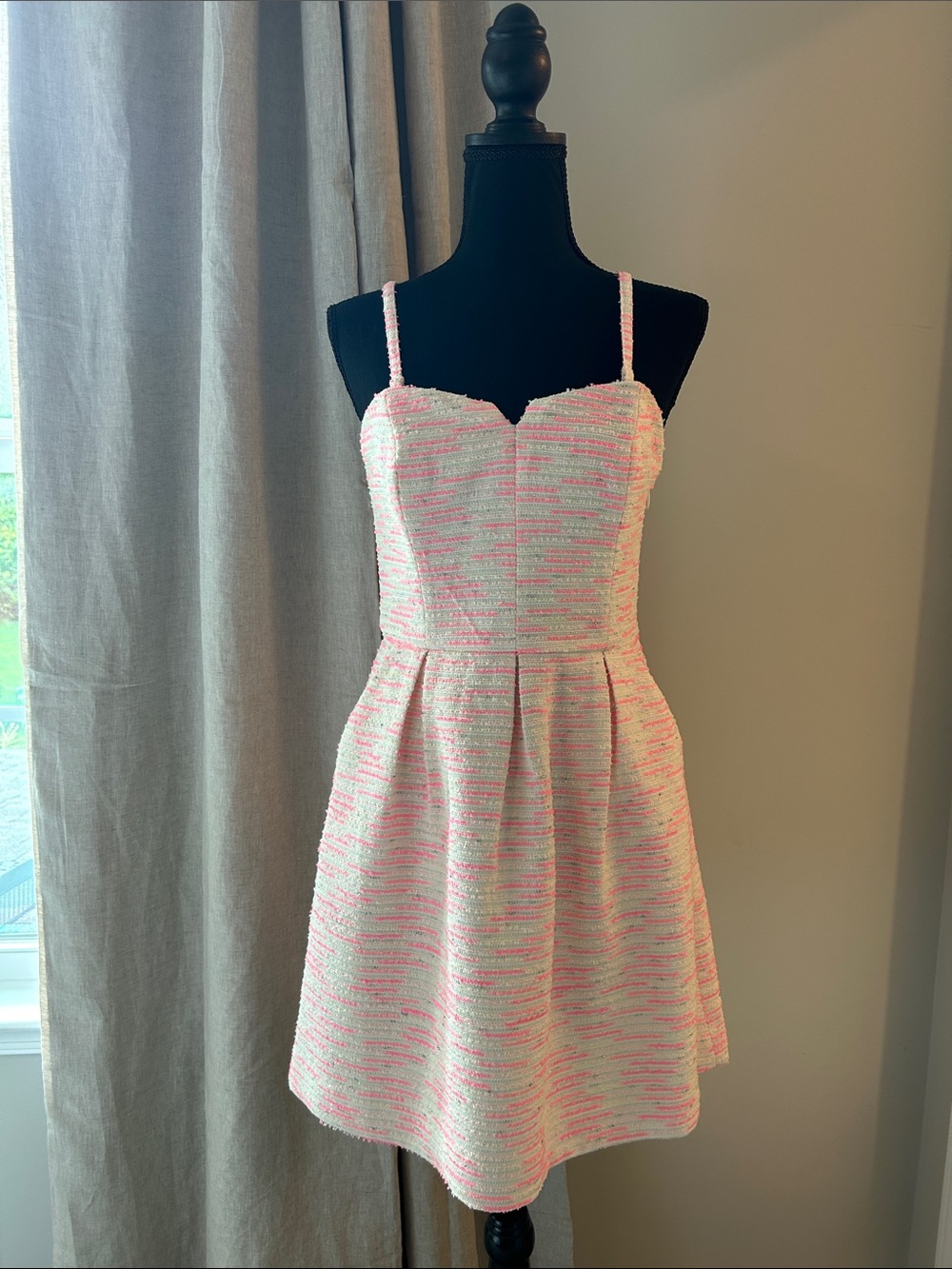 Anthro/Moulinette Soeurs Pink and White Textured Fit-and-Flare Dress
